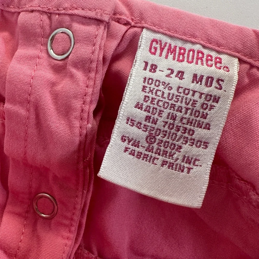 VTG Gymboree 18-24 MOS Romper Pink Embroidered Flower Ruffle Tank One Piece 2002